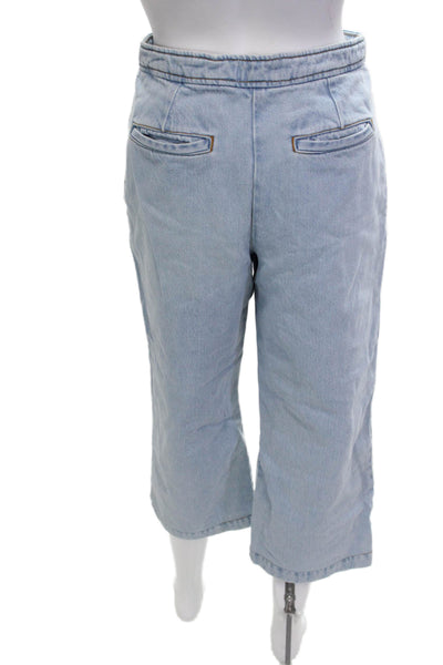 Sezane Women Light Blue Cropped Capri Pants 100% Cotton Mid Rise Size 36
