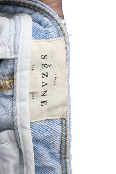 Sezane Women Light Blue Cropped Capri Pants 100% Cotton Mid Rise Size 36