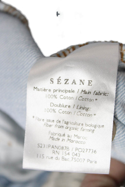 Sezane Women Light Blue Cropped Capri Pants 100% Cotton Mid Rise Size 36
