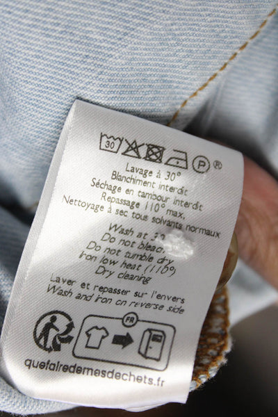 Sezane Women Light Blue Cropped Capri Pants 100% Cotton Mid Rise Size 36