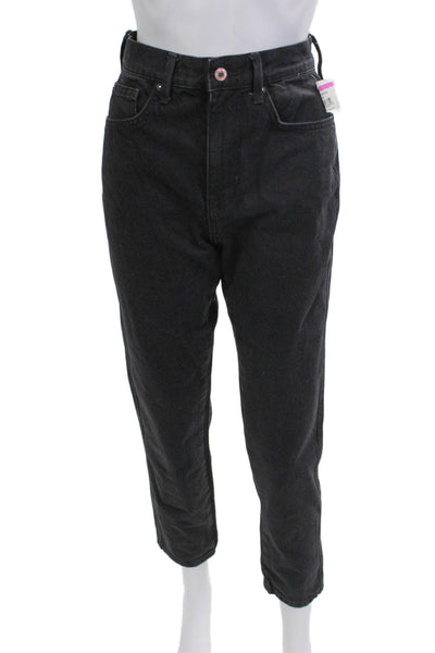 We The Free Women Black Ankle Cropped Mom Jeans Mid Rise Button Size 26