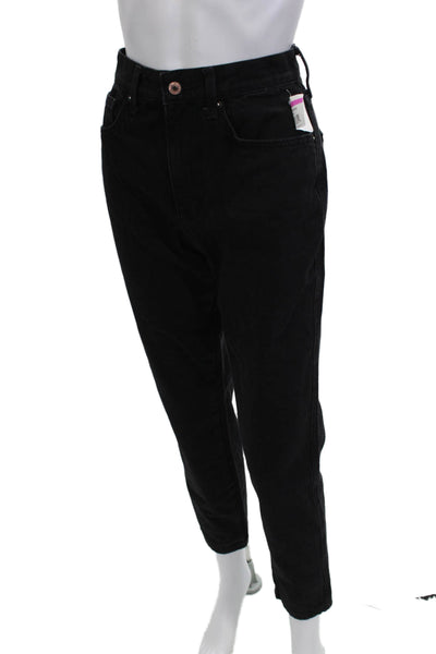 We The Free Women Black Ankle Cropped Mom Jeans Mid Rise Button Size 26