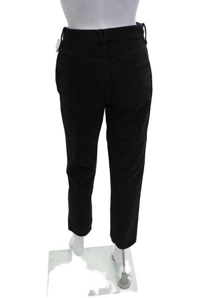 We The Free Women Black Ankle Cropped Mom Jeans Mid Rise Button Size 26
