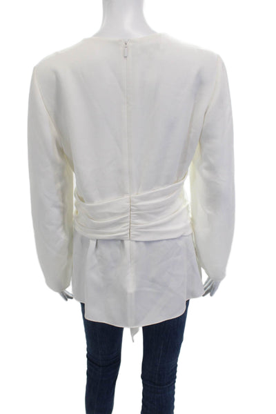 Lafayette 148 New York Womens Tunic Blouse White Long Sleeve Round Neck Size 6