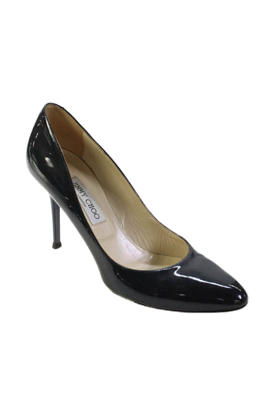 Jimmy Choo Womens Shiny Leather High Heels Pumps Shoes Black Size 10