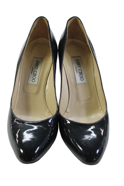 Jimmy Choo Womens Shiny Leather High Heels Pumps Shoes Black Size 10