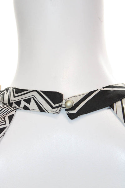 Elle Zeitoune Women Maxi Dress Black Aztec High Neck Button Size 10