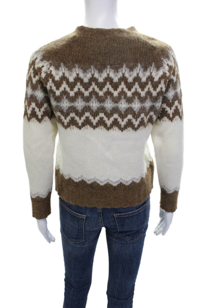 J Crew Women Brown Fair Isle Pullover Crewneck Long Sleeve Lambs Wool Size XS