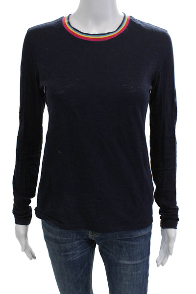 Goldie Womens Ringer T Shirt Dark Blue Pima Cotton Crewneck Long Sleeve Size XS