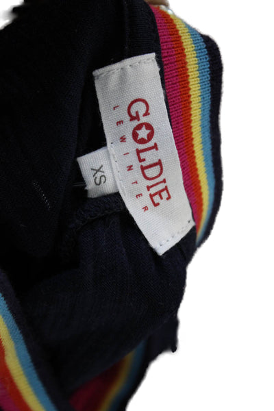 Goldie Womens Ringer T Shirt Dark Blue Pima Cotton Crewneck Long Sleeve Size XS