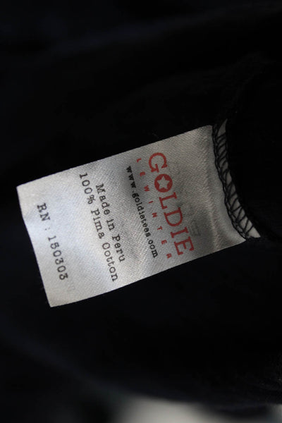 Goldie Womens Ringer T Shirt Dark Blue Pima Cotton Crewneck Long Sleeve Size XS