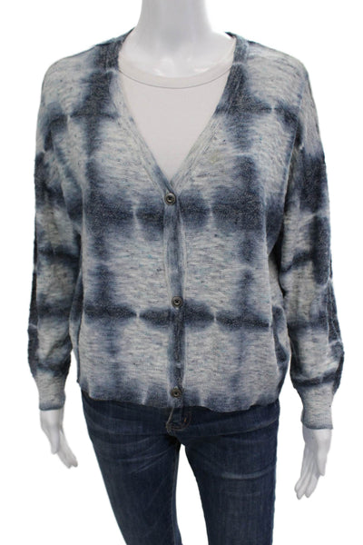 Pilcro Anthropologie Women Cardigan Blue V Neck Check Long Sleeve Size XS