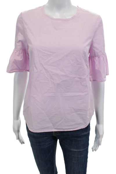 J Crew Womens Pink 100% Cotton Short Sleeve Button Up Blouse Round Neck Size 2