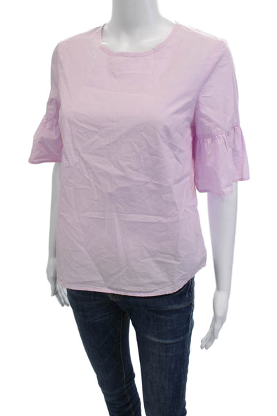 J Crew Womens Pink 100% Cotton Short Sleeve Button Up Blouse Round Neck Size 2