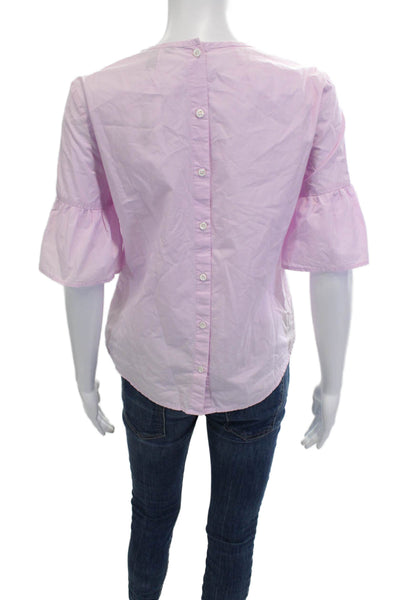 J Crew Womens Pink 100% Cotton Short Sleeve Button Up Blouse Round Neck Size 2