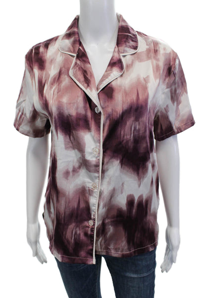 Jason Wu Women Purple Collared Short Sleeve Button Up Top Size S