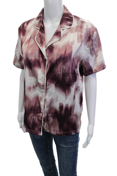 Jason Wu Women Purple Collared Short Sleeve Button Up Top Size S