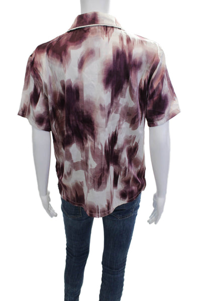 Jason Wu Women Purple Collared Short Sleeve Button Up Top Size S
