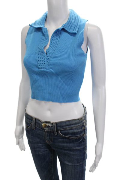 Caroline Constas Womens Cropped Collared Sleeveless Tank Blue Size S