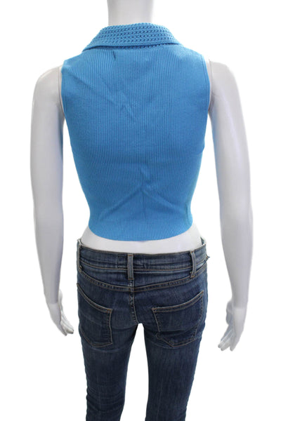 Caroline Constas Womens Cropped Collared Sleeveless Tank Blue Size S