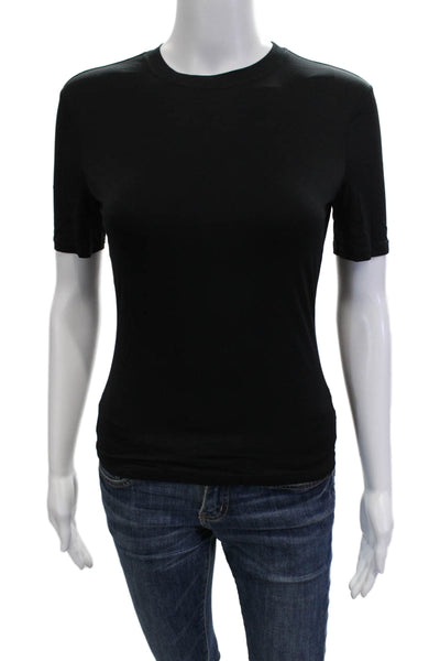 Theory Women Black Cotton Crew Neck Basic T-Shirt Short Sleeve Size S