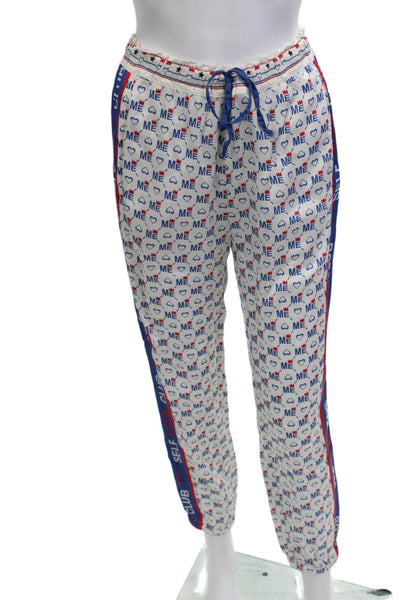 Me 369 Womens Jogger Pants White Viscose Graphic Print Drawstring Size S