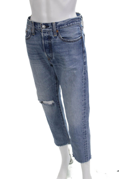 Levis Womens Cropped Straight Jeans Blue High Rise Cotton Size 27
