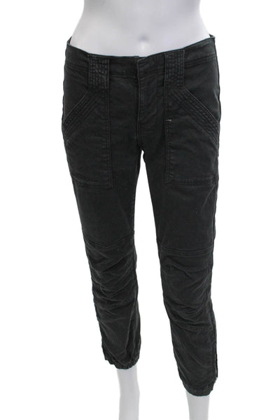 Frame Womens Cropped Cargo Pants Black Zip 70% Cotton Size 25