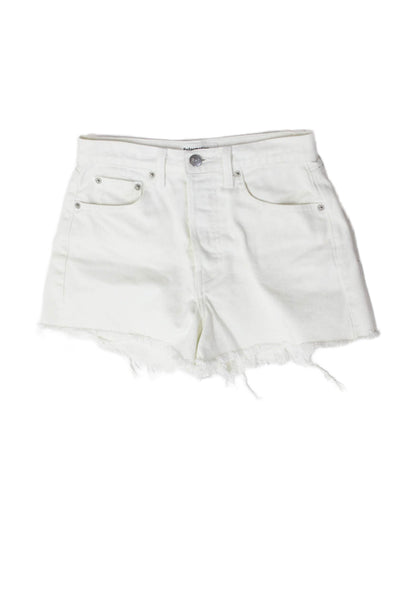 Reformation Womens White Cotton Beach Shorts Button Front Size 24