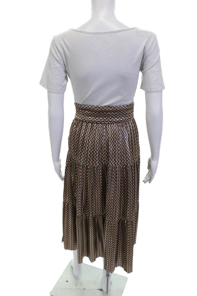 Ba&Sh Womens Pleated Peasant Midi Skirt Brown Geometric Size 4