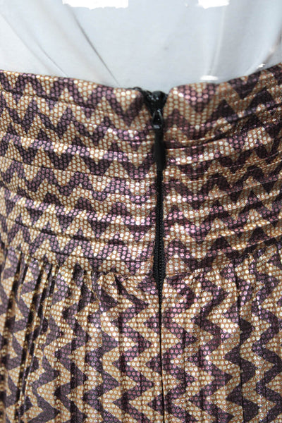 Ba&Sh Womens Pleated Peasant Midi Skirt Brown Geometric Size 4