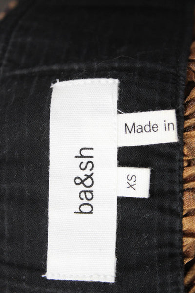 Ba&Sh Womens Pleated Peasant Midi Skirt Brown Geometric Size 4