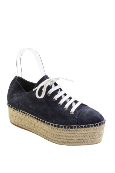 Miu Miu Womens Platform Espadrille Lace Up Platform Shoes Blue Size 7