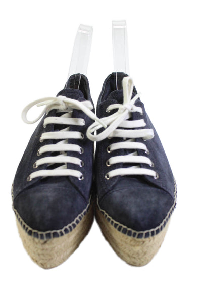Miu Miu Womens Platform Espadrille Lace Up Platform Shoes Blue Size 7