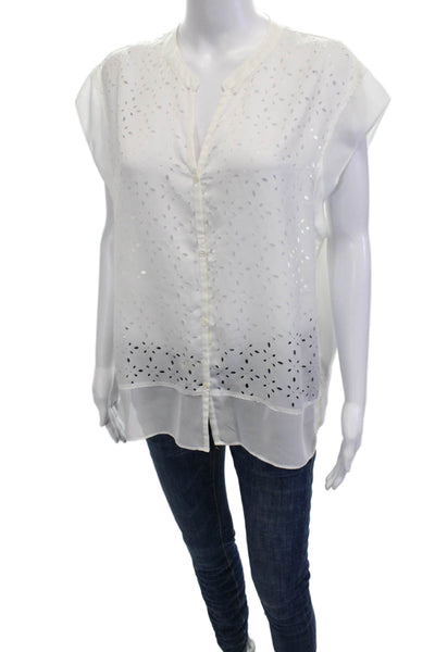 Vince Camuto Women Sleeveless V-Neck Button Up Blouse White Polyester Size L
