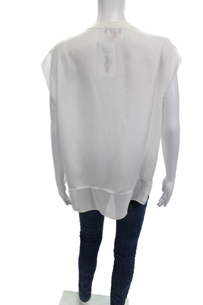Vince Camuto Women Sleeveless V-Neck Button Up Blouse White Polyester Size L