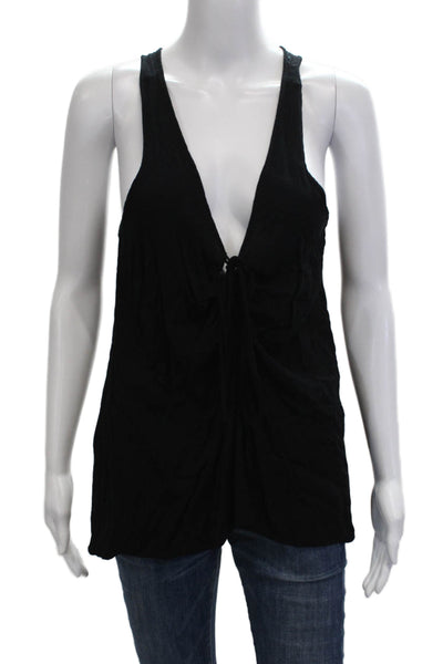 Felicite Women Black Boho V-Neck Sleeveless Tank Rayon Size 3