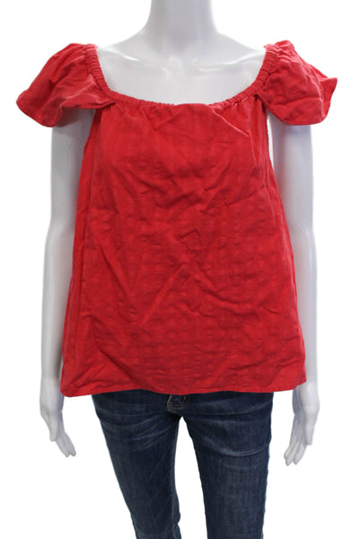 J Crew Women Peasant Square Neck Cotton Sleeveless Blouse Red Size M