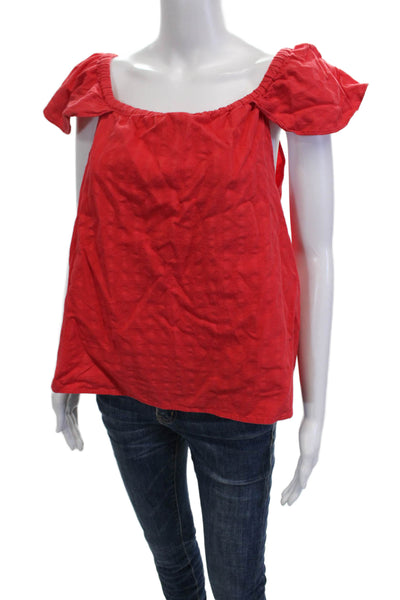 J Crew Women Peasant Square Neck Cotton Sleeveless Blouse Red Size M