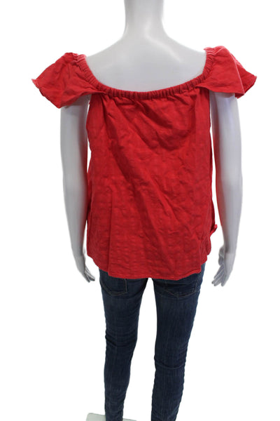 J Crew Women Peasant Square Neck Cotton Sleeveless Blouse Red Size M