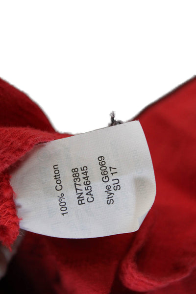 J Crew Women Peasant Square Neck Cotton Sleeveless Blouse Red Size M