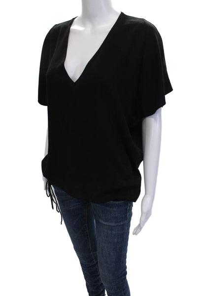 Ramy Brook Women Basic Black V-Neck Short Sleeve Blouse Size M
