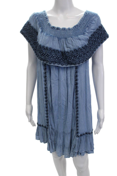 Muche Et Muchette Women Kaftan Shift Dress Blue Rayon Bohemian Size One Size