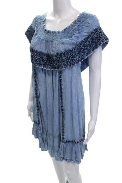 Muche Et Muchette Women Kaftan Shift Dress Blue Rayon Bohemian Size One Size