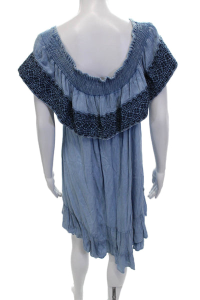 Muche Et Muchette Women Kaftan Shift Dress Blue Rayon Bohemian Size One Size