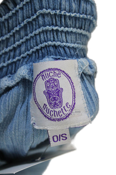 Muche Et Muchette Women Kaftan Shift Dress Blue Rayon Bohemian Size One Size