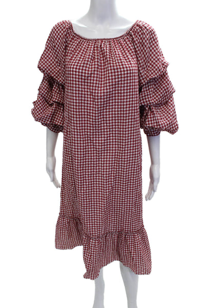 Zara Women Red Silk Shift Shirt Dress 3/4 Sleeve Round Neck Mid-Calf Size S