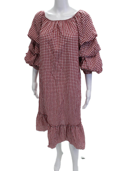 Zara Women Red Silk Shift Shirt Dress 3/4 Sleeve Round Neck Mid-Calf Size S