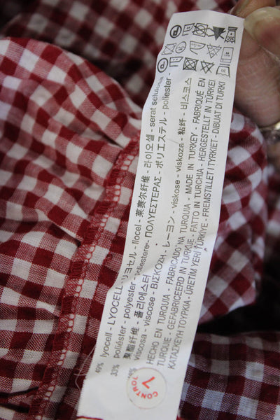 Zara Women Red Silk Shift Shirt Dress 3/4 Sleeve Round Neck Mid-Calf Size S