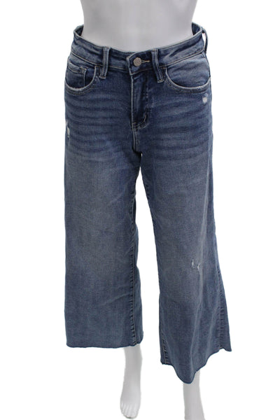 Vervet Women Cropped Wide Leg Jeans Dark Blue Mid Rise Button Size 25